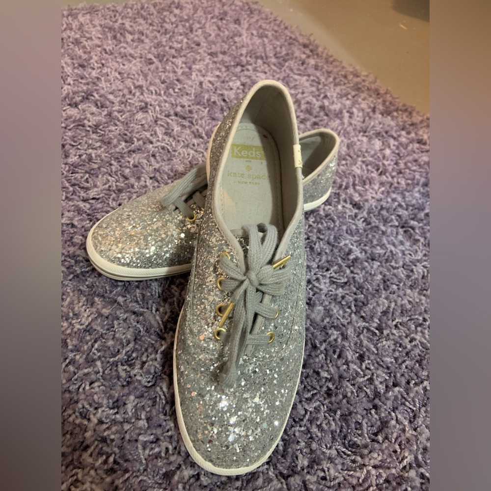 kate spade Glitter Lace-Up Sneakers in Silver